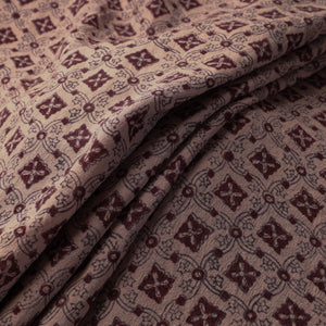 Brown - Bagh Block Printed Merino Wool Handloom Fabric