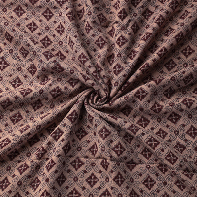 Brown - Bagh Block Printed Merino Wool Handloom Fabric