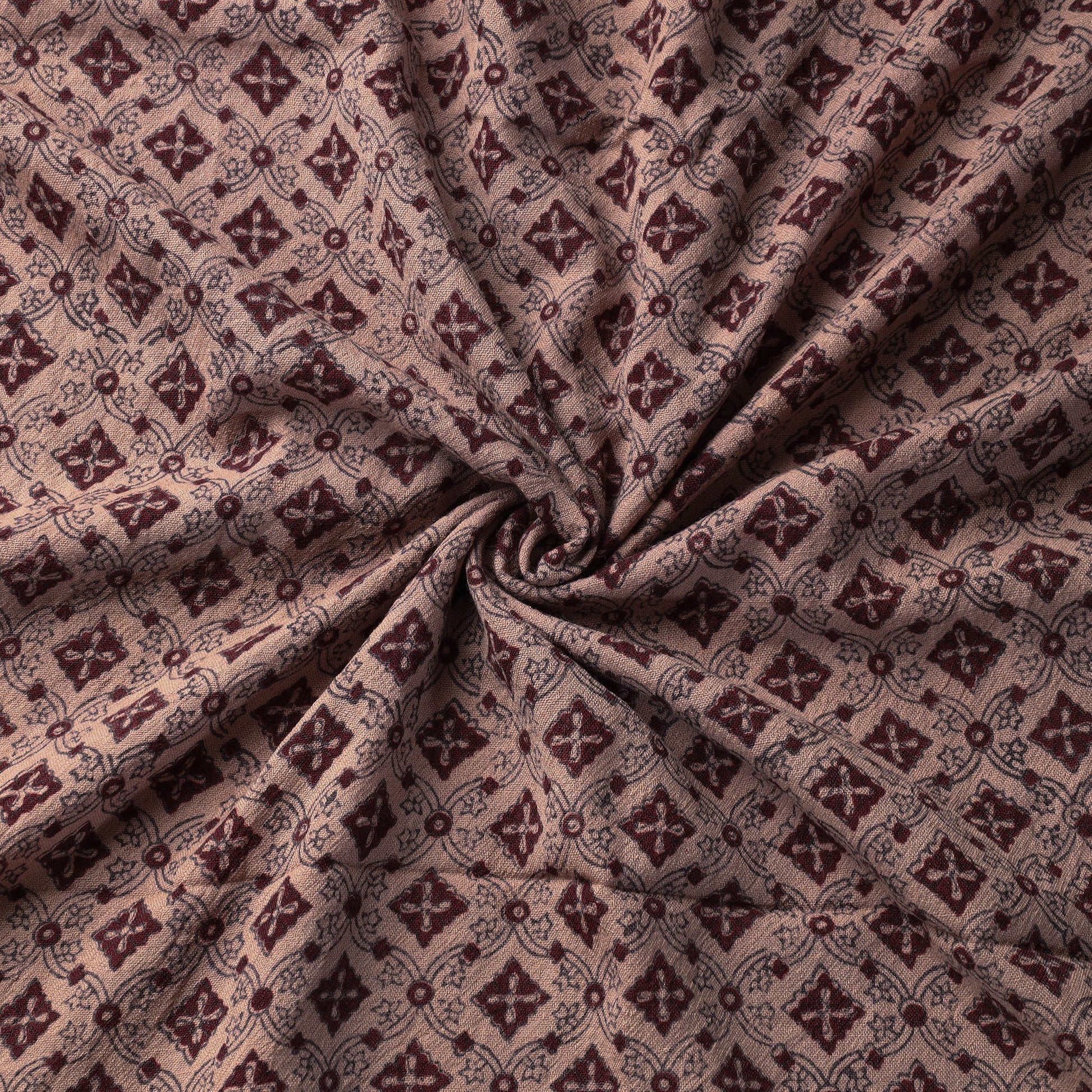 Brown - Bagh Block Printed Merino Wool Handloom Fabric