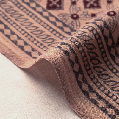 Brown - Bagh Block Printed Merino Wool Handloom Fabric