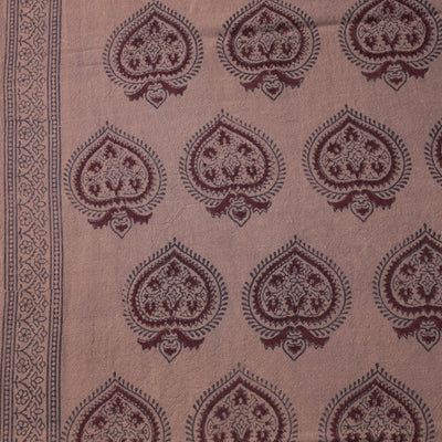 Brown - Bagh Block Printed Merino Wool Handloom Fabric