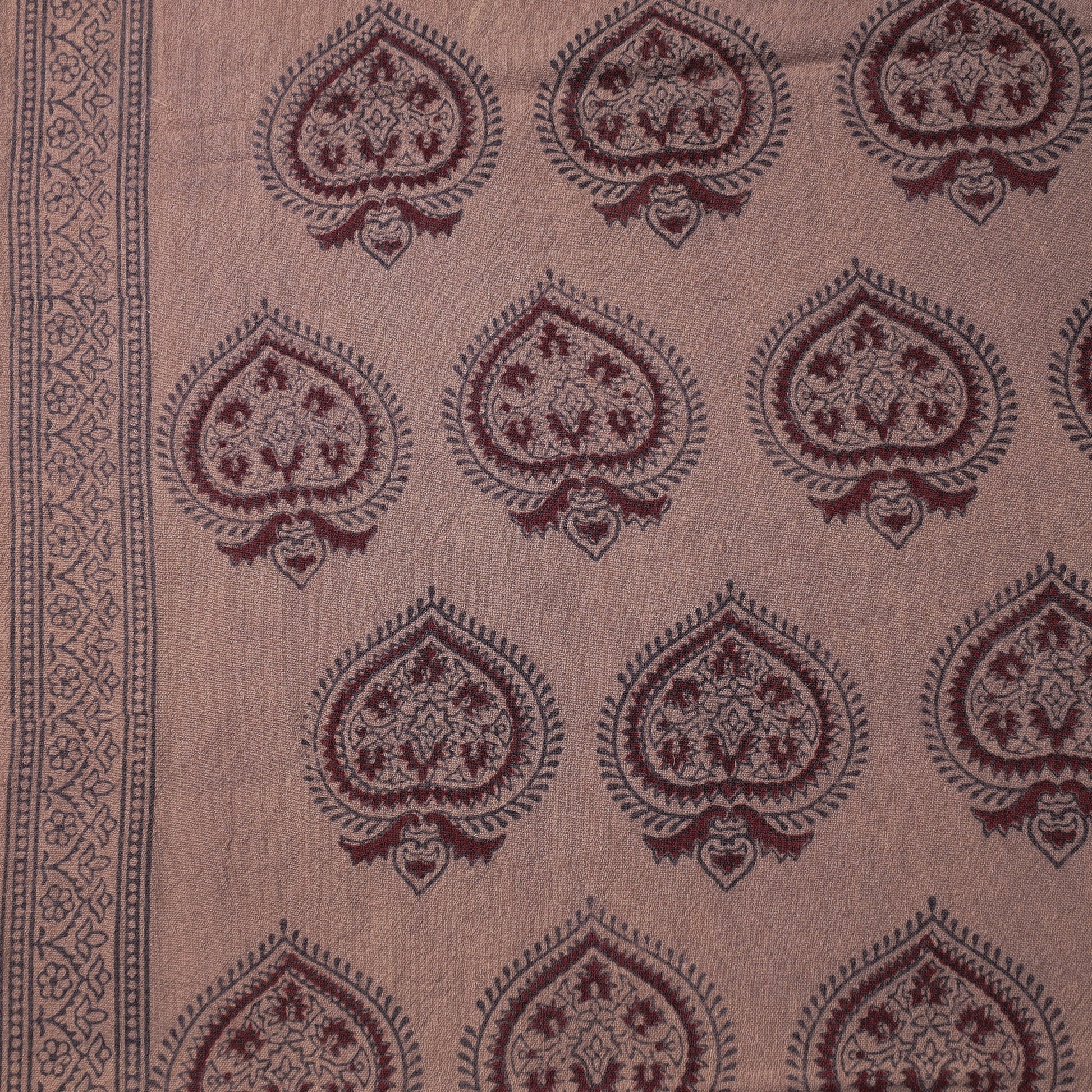 Brown - Bagh Block Printed Merino Wool Handloom Fabric