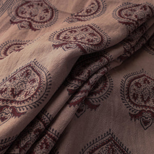 Brown - Bagh Block Printed Merino Wool Handloom Fabric