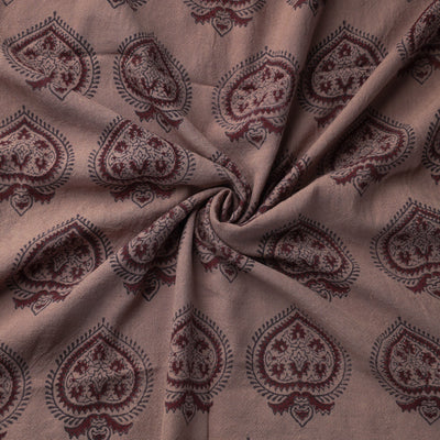 Brown - Bagh Block Printed Merino Wool Handloom Fabric
