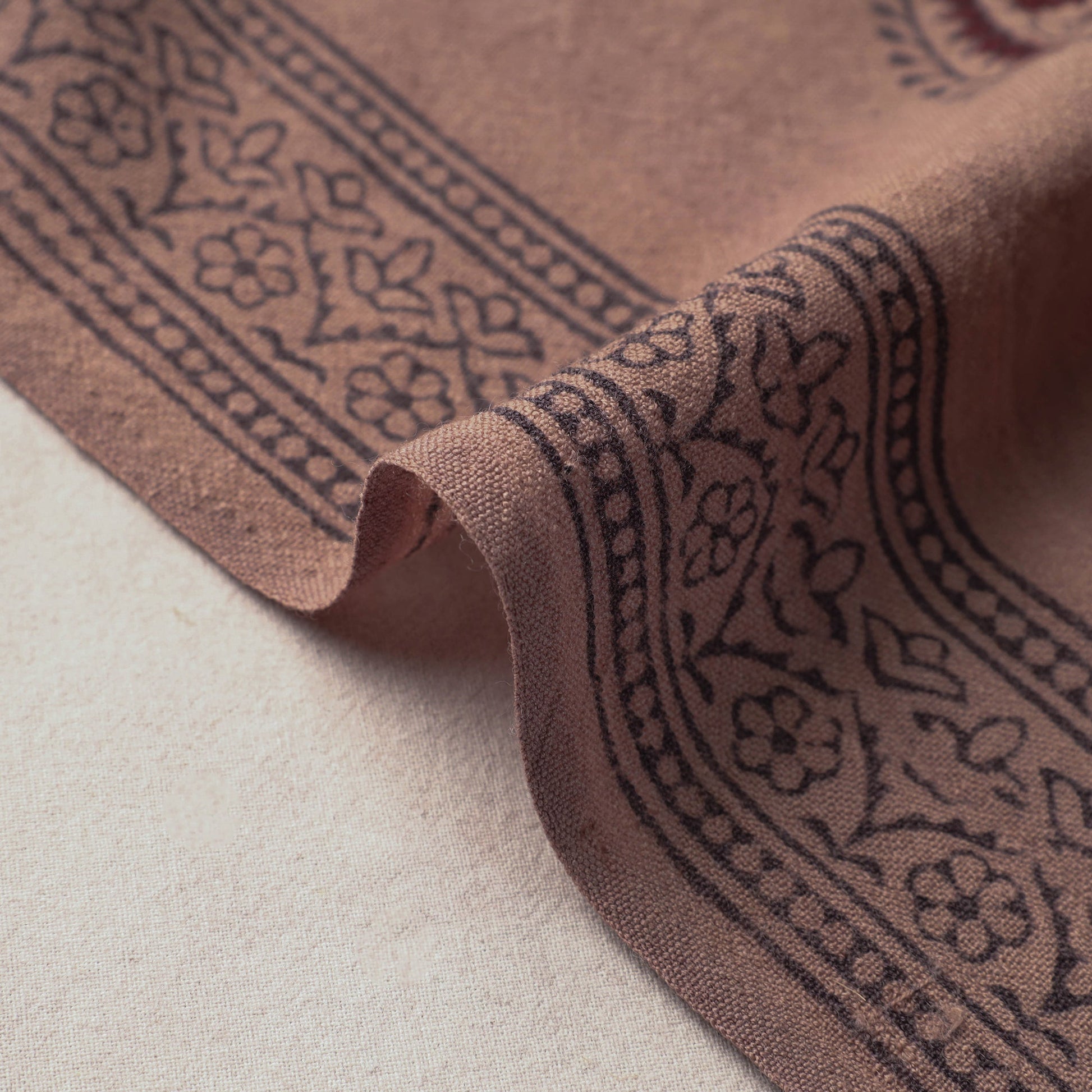 Brown - Bagh Block Printed Merino Wool Handloom Fabric