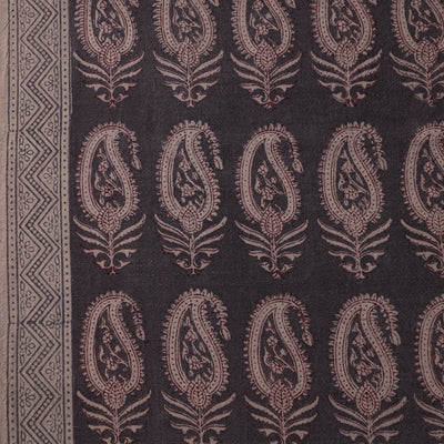 Black - Bagh Block Printed Merino Wool Handloom Fabric