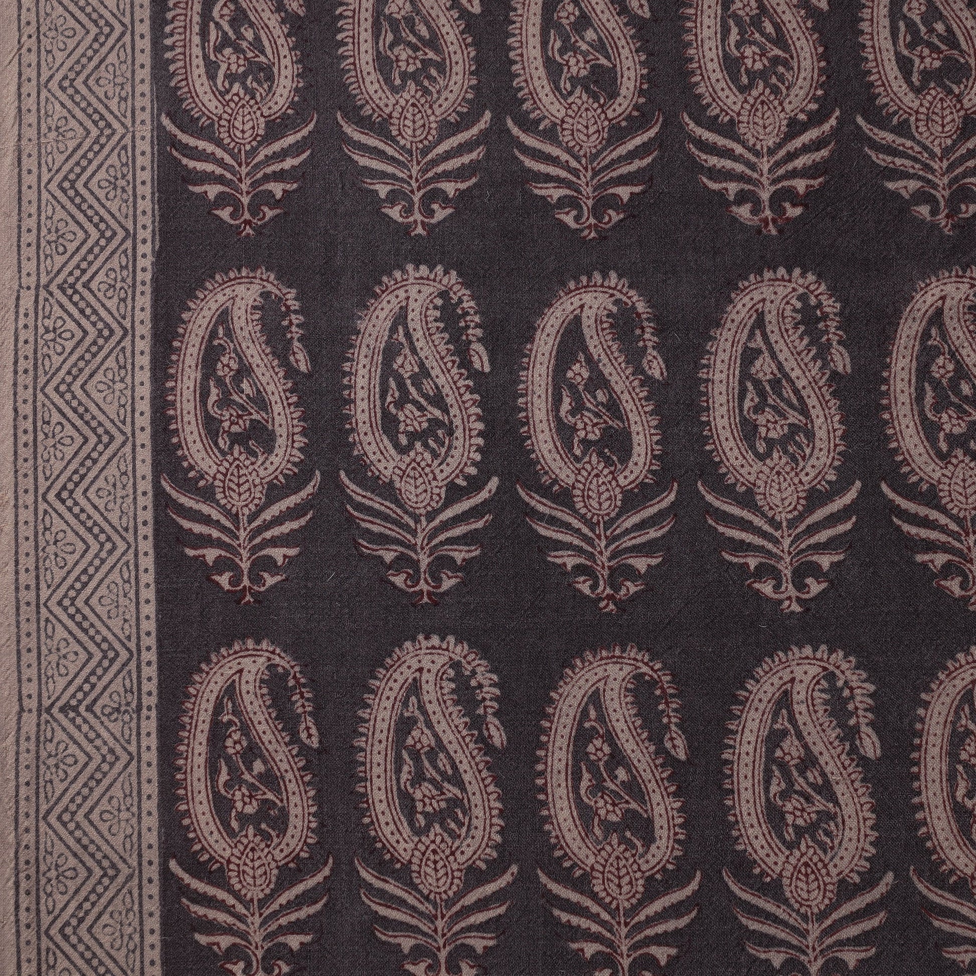 Black - Bagh Block Printed Merino Wool Handloom Fabric
