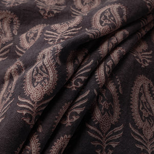 Black - Bagh Block Printed Merino Wool Handloom Fabric