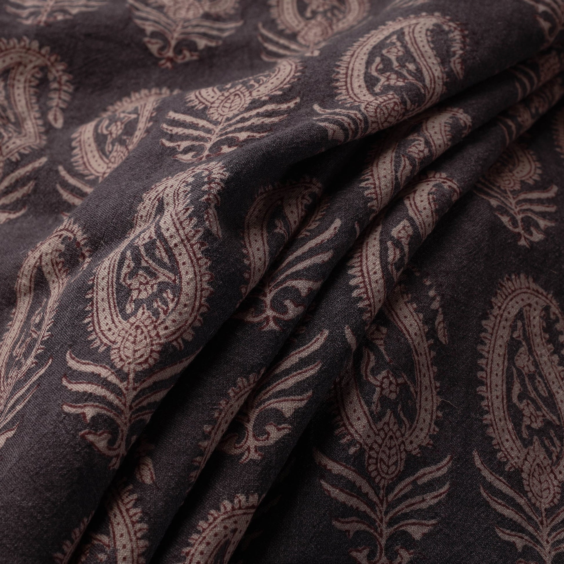 Black - Bagh Block Printed Merino Wool Handloom Fabric