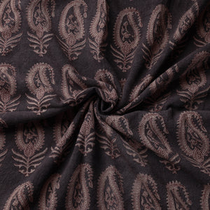 Black - Bagh Block Printed Merino Wool Handloom Fabric