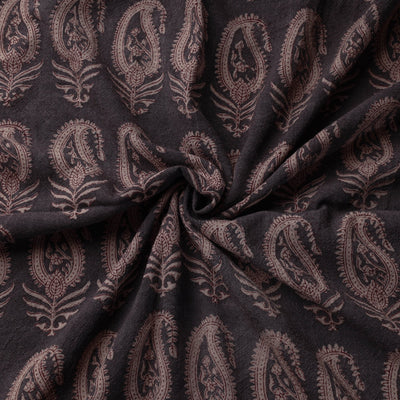 Black - Bagh Block Printed Merino Wool Handloom Fabric