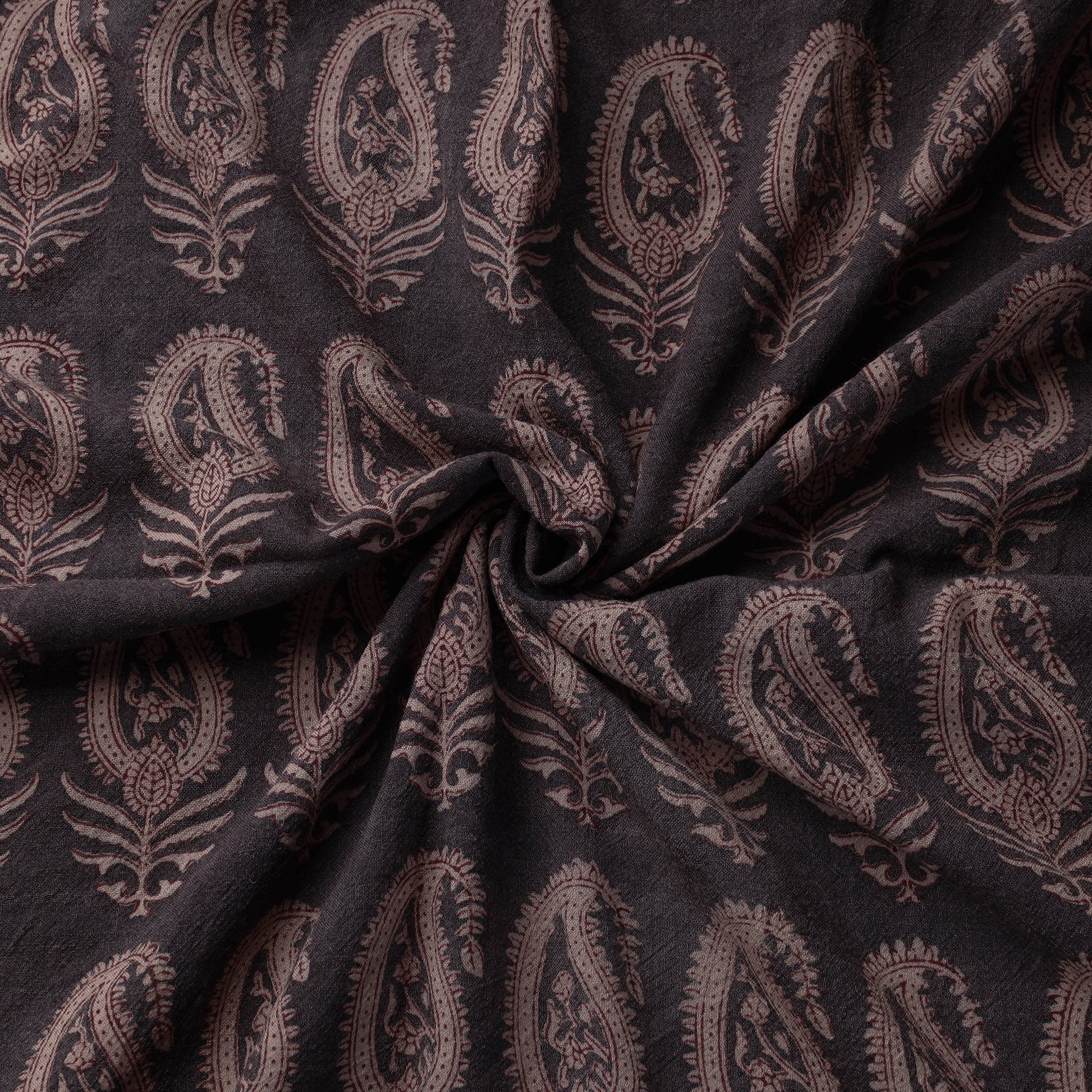 Black - Bagh Block Printed Merino Wool Handloom Fabric