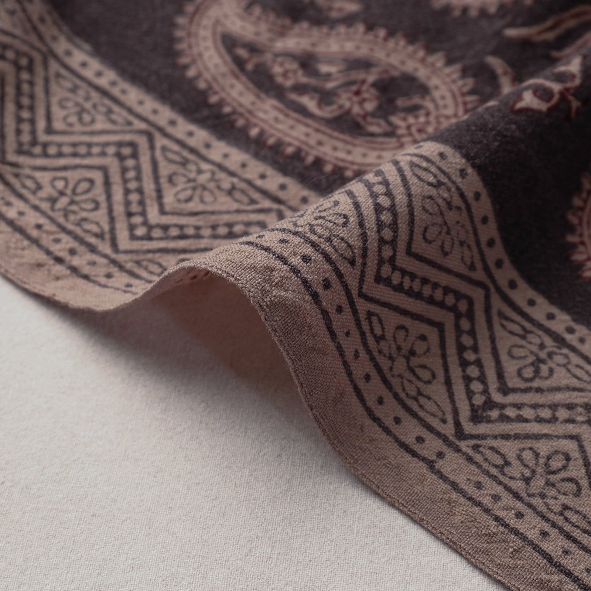 Black - Bagh Block Printed Merino Wool Handloom Fabric