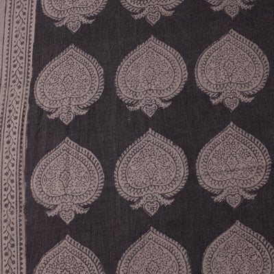 Black - Bagh Block Printed Merino Wool Handloom Fabric