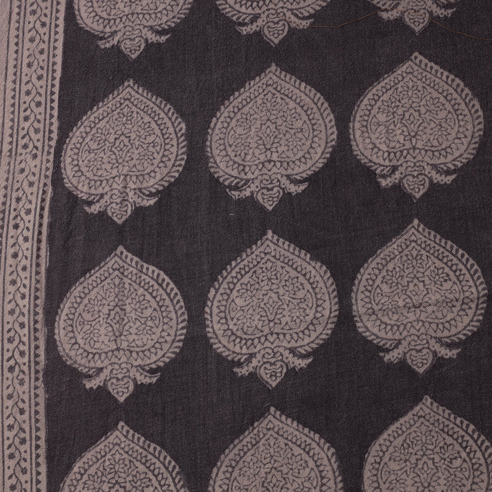 Black - Bagh Block Printed Merino Wool Handloom Fabric