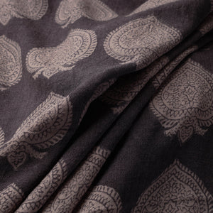 Black - Bagh Block Printed Merino Wool Handloom Fabric