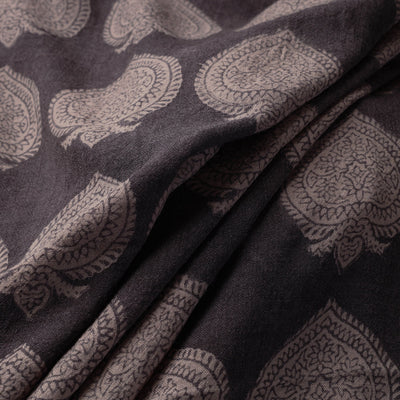Black - Bagh Block Printed Merino Wool Handloom Fabric