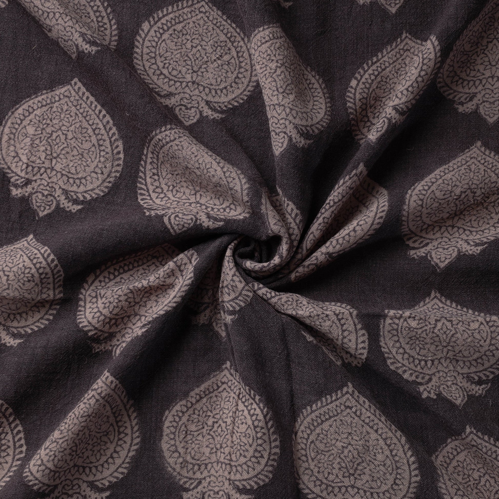 Black - Bagh Block Printed Merino Wool Handloom Fabric