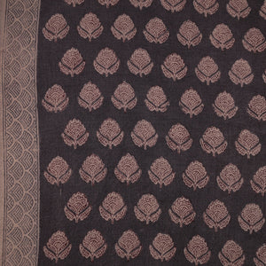 Black - Bagh Block Printed Merino Wool Handloom Fabric