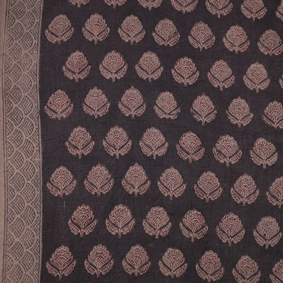Black - Bagh Block Printed Merino Wool Handloom Fabric