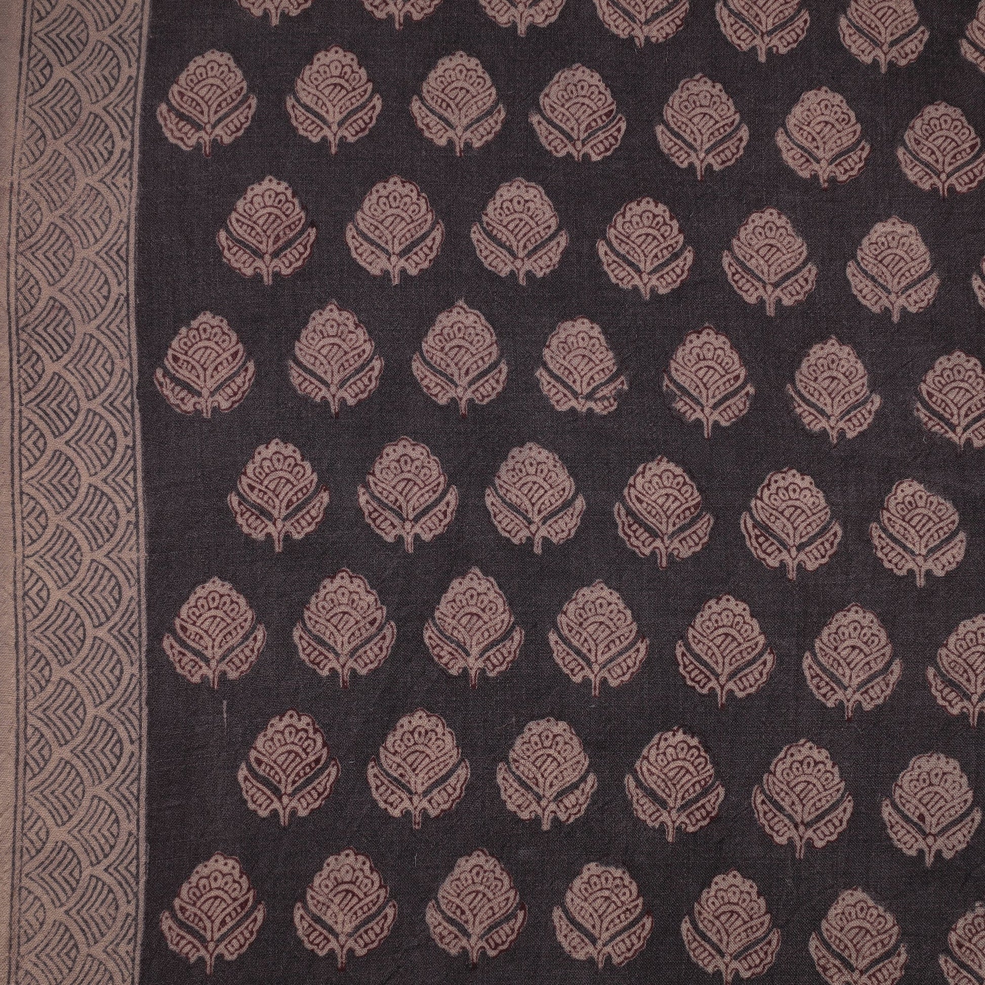 Black - Bagh Block Printed Merino Wool Handloom Fabric
