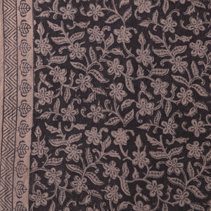 Black - Bagh Block Printed Merino Wool Handloom Fabric