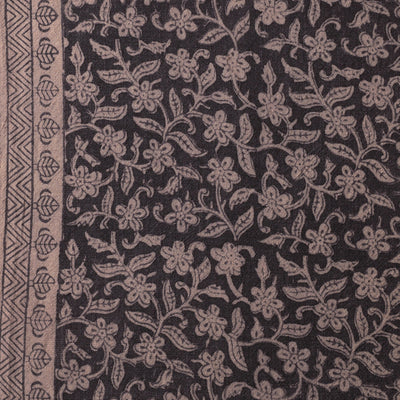 Black - Bagh Block Printed Merino Wool Handloom Fabric