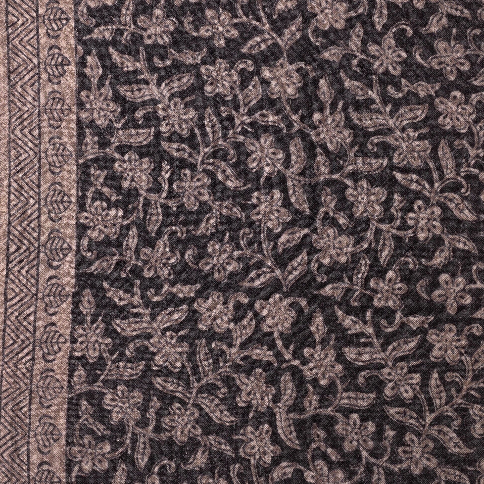 Black - Bagh Block Printed Merino Wool Handloom Fabric