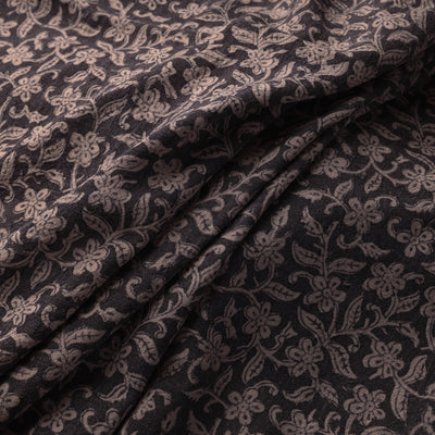Black - Bagh Block Printed Merino Wool Handloom Fabric