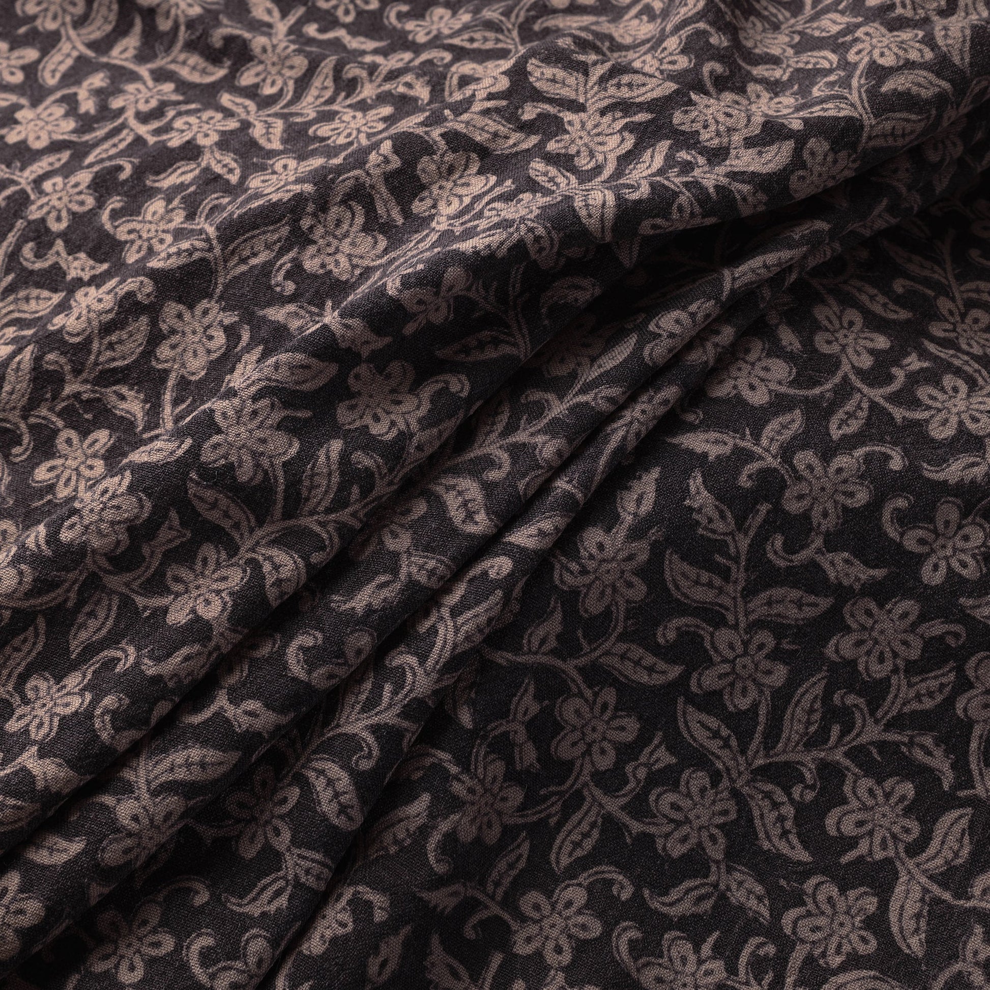 Black - Bagh Block Printed Merino Wool Handloom Fabric