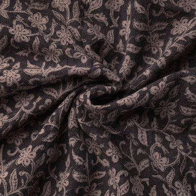 Black - Bagh Block Printed Merino Wool Handloom Fabric
