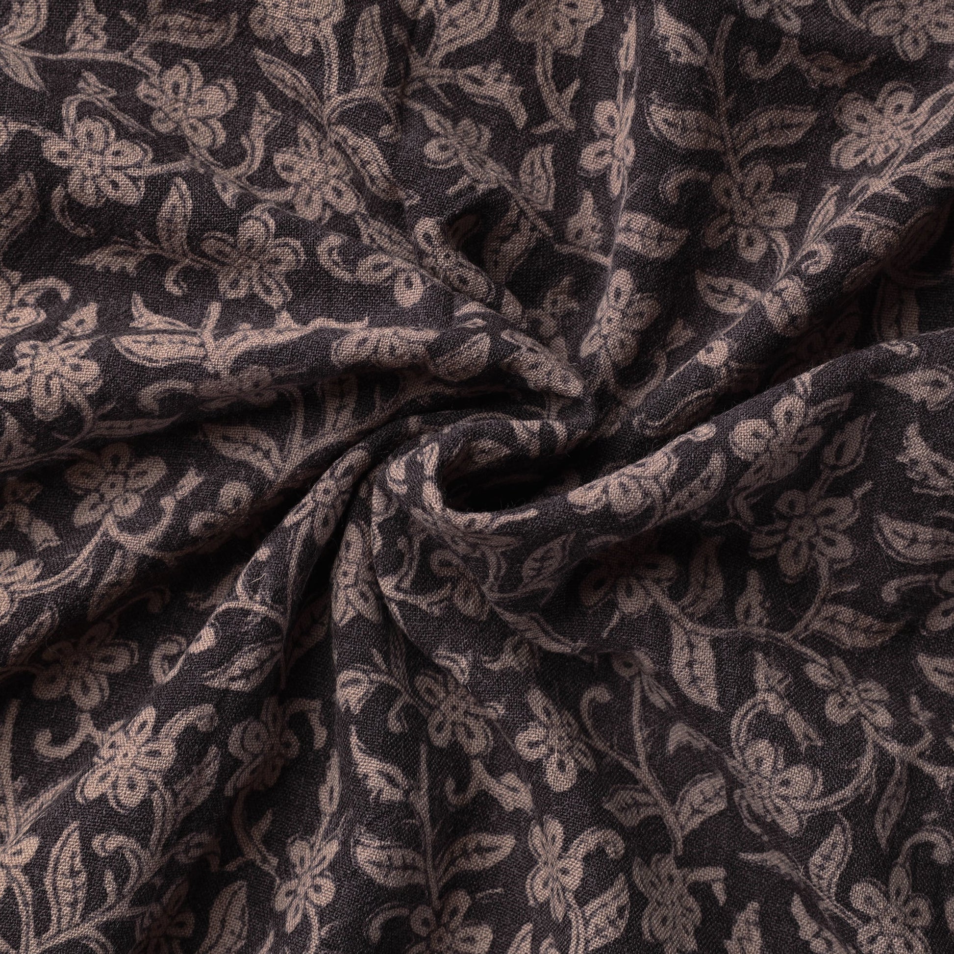 Black - Bagh Block Printed Merino Wool Handloom Fabric