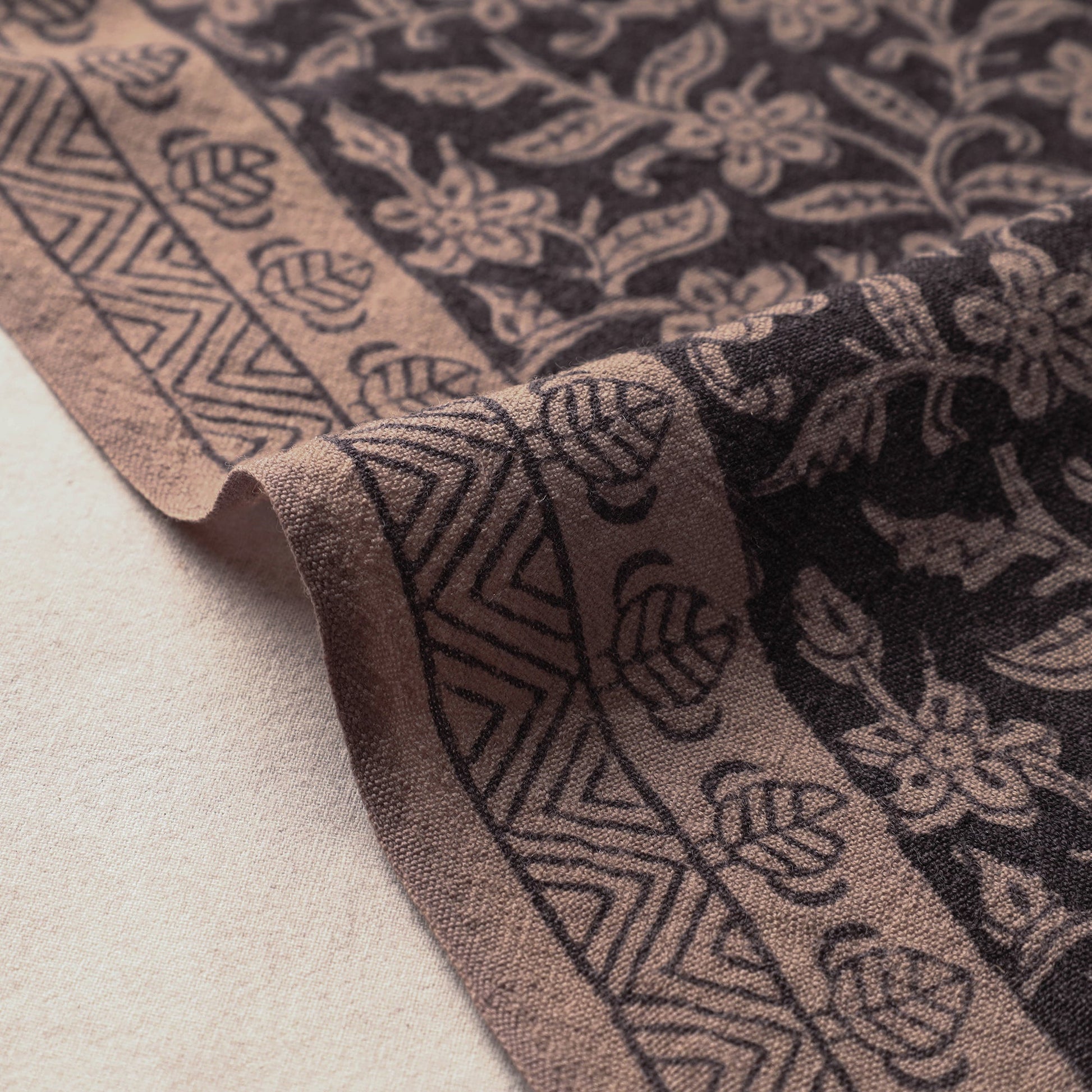 Black - Bagh Block Printed Merino Wool Handloom Fabric