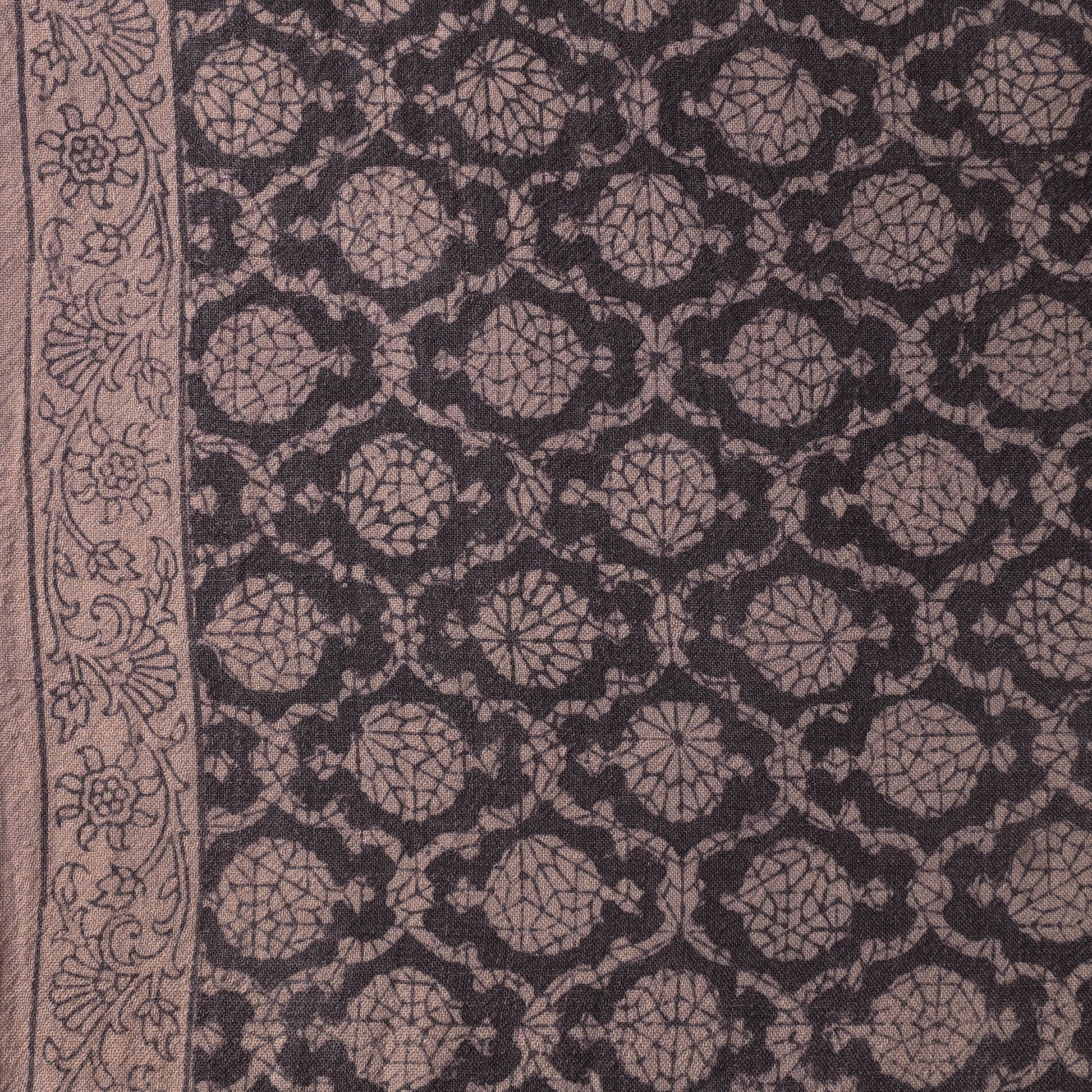 Black - Bagh Block Printed Merino Wool Handloom Fabric
