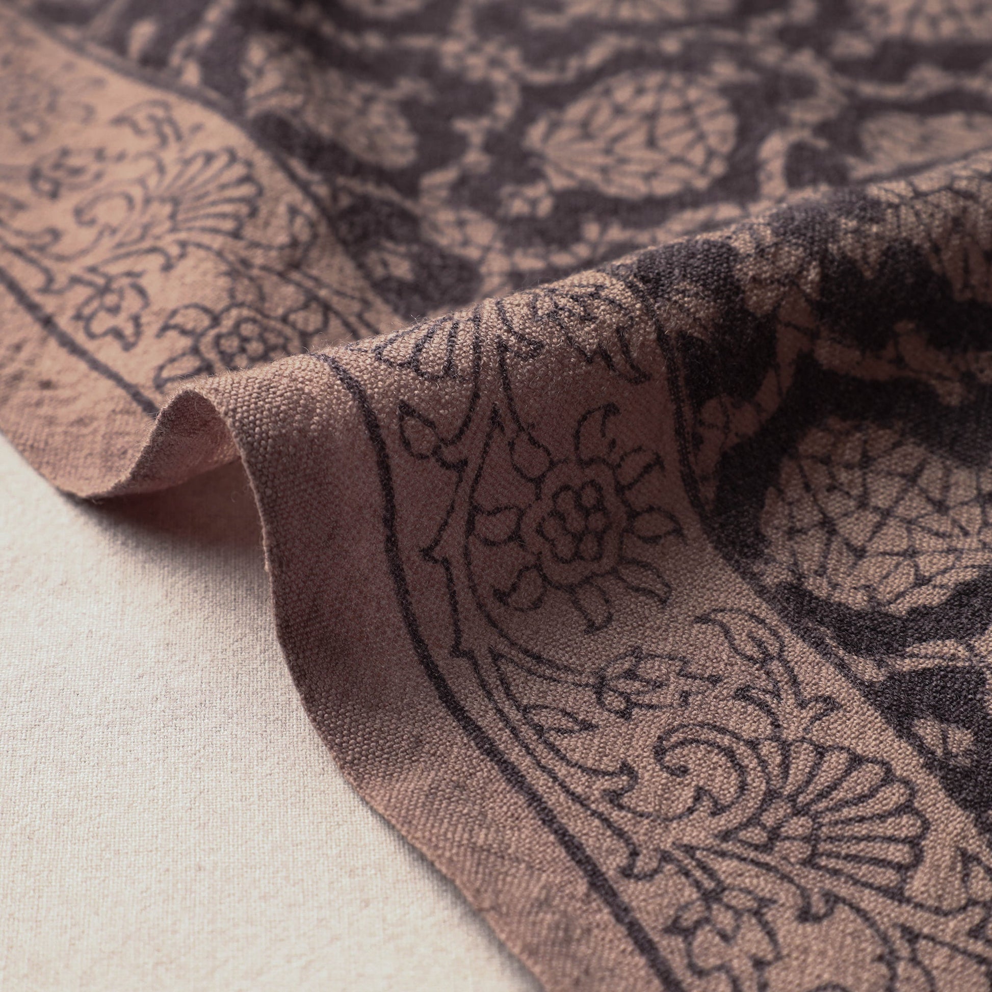 Black - Bagh Block Printed Merino Wool Handloom Fabric