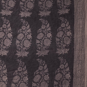 Black - Bagh Block Printed Merino Wool Handloom Fabric