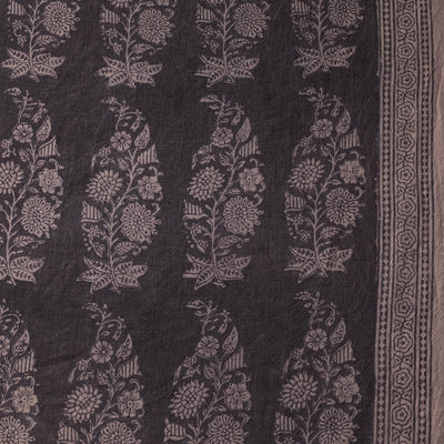 Black - Bagh Block Printed Merino Wool Handloom Fabric