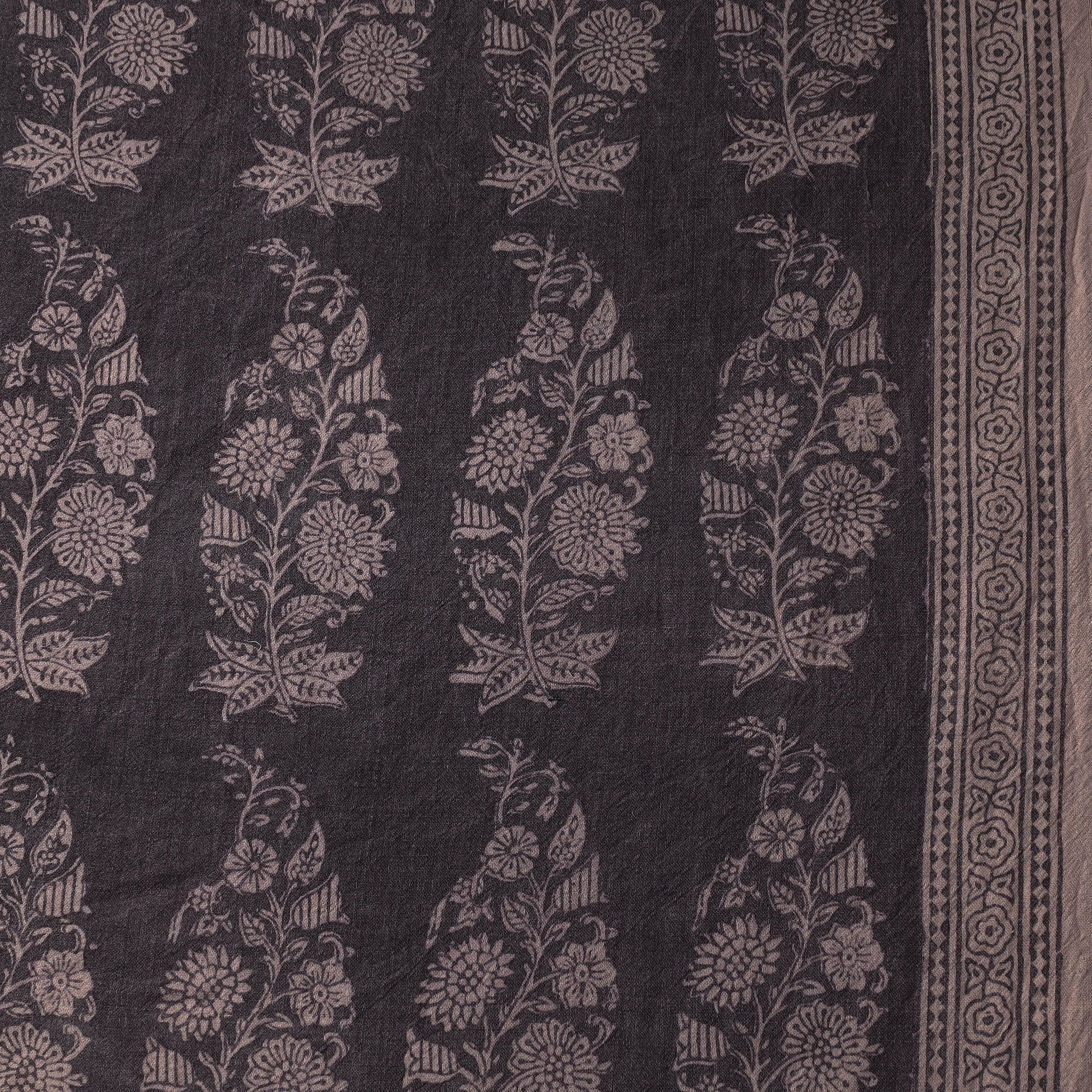 Black - Bagh Block Printed Merino Wool Handloom Fabric