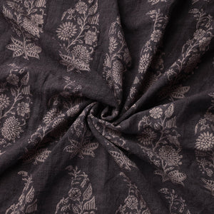 Black - Bagh Block Printed Merino Wool Handloom Fabric