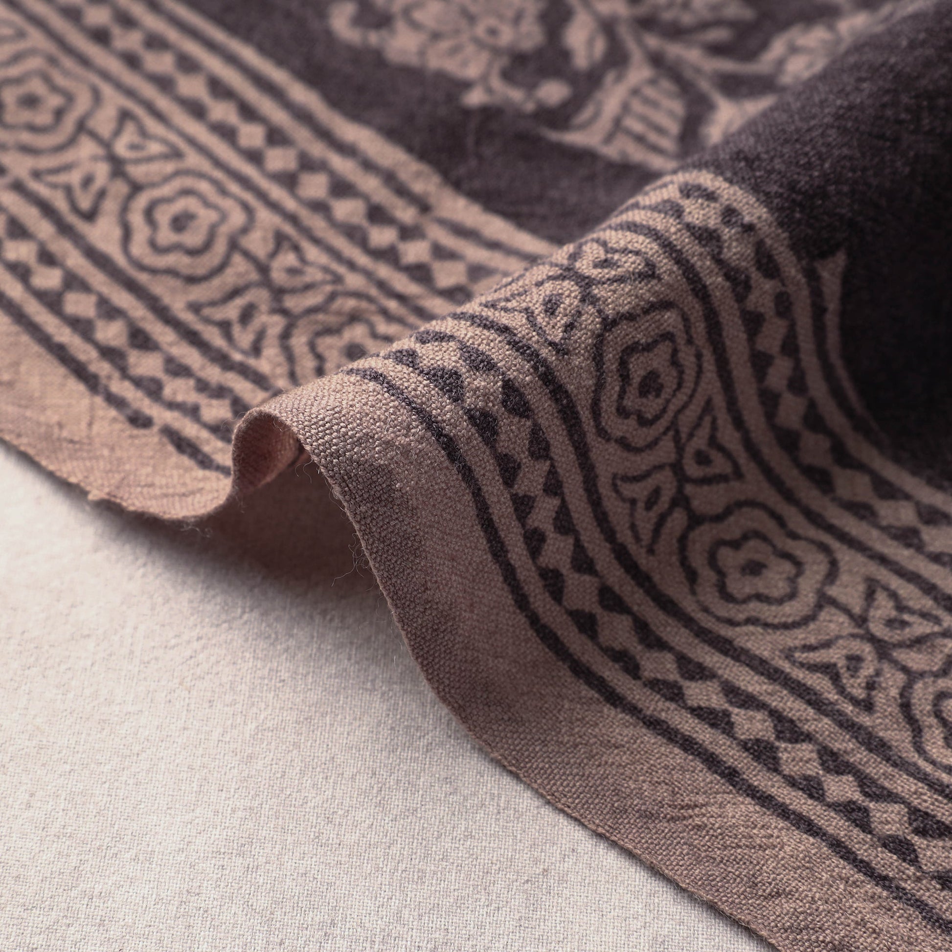 Black - Bagh Block Printed Merino Wool Handloom Fabric