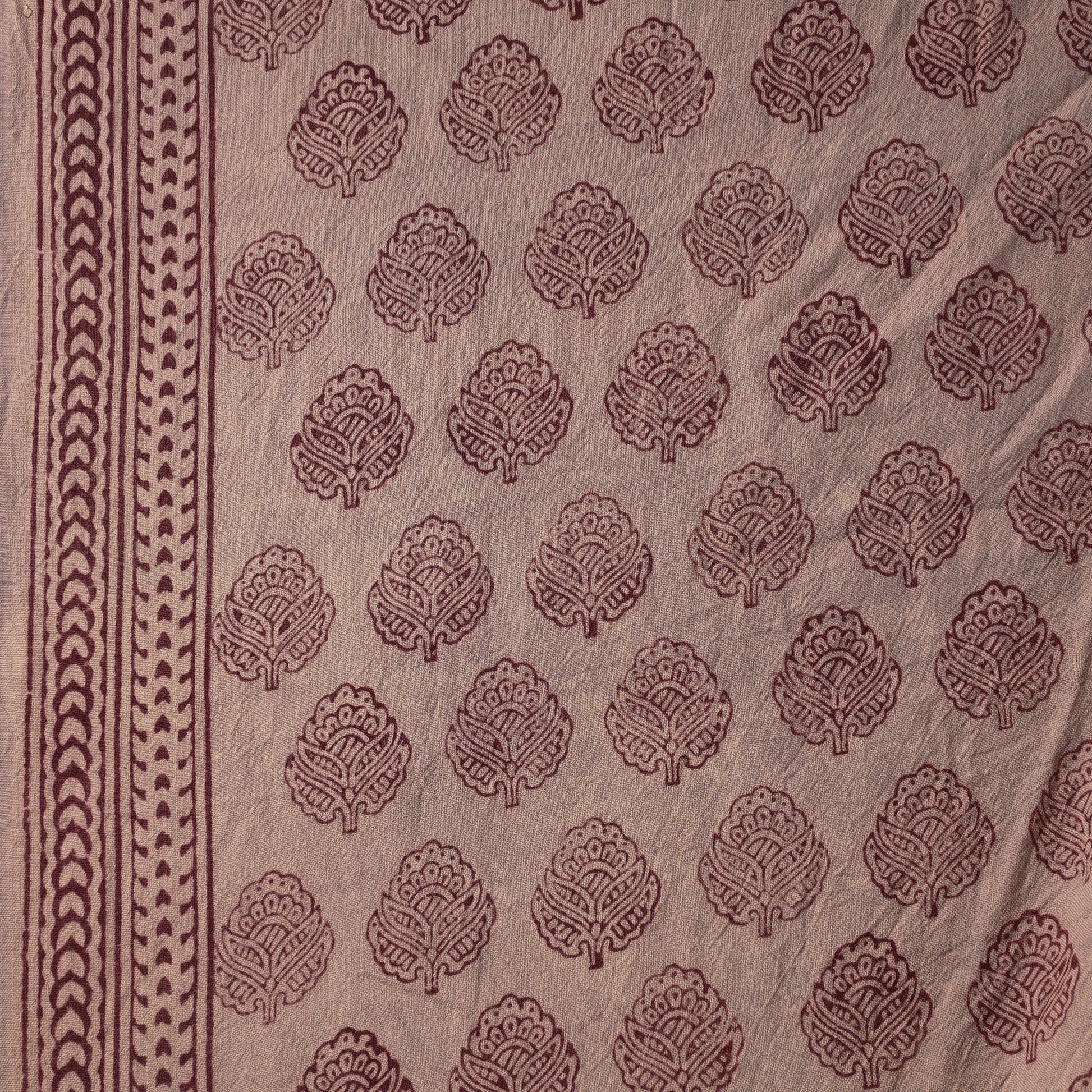 Beige - Bagh Block Printed Merino Wool Handloom Fabric
