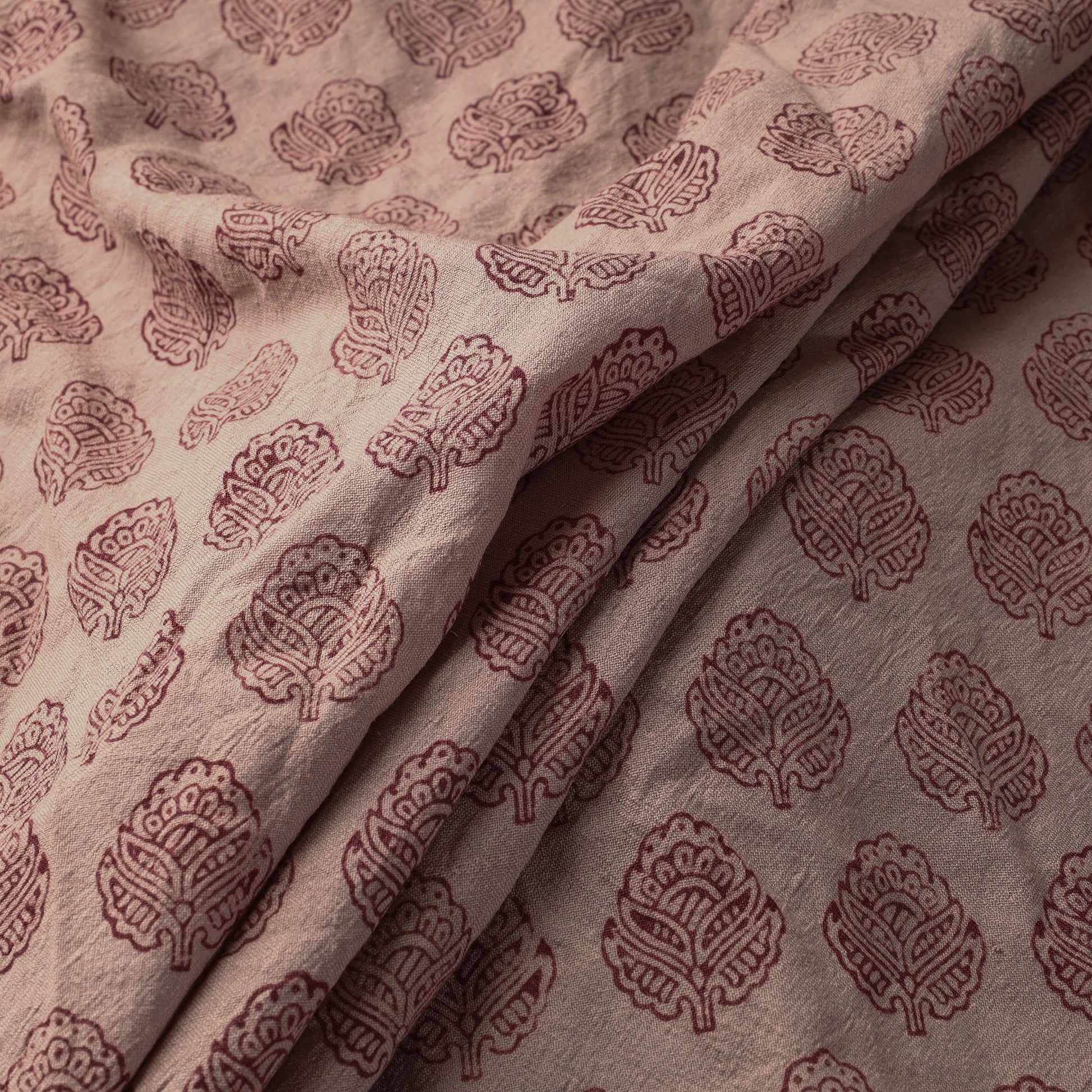 Beige - Bagh Block Printed Merino Wool Handloom Fabric