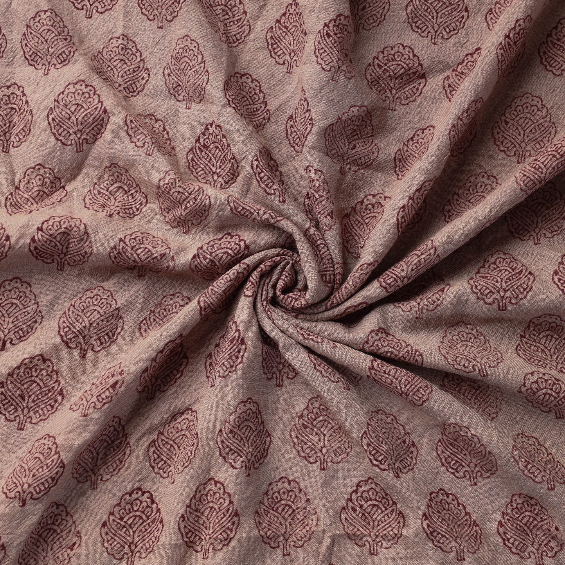 Beige - Bagh Block Printed Merino Wool Handloom Fabric