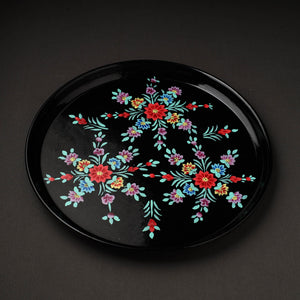 Black - Floral Handpainted Enamelware Stainless Steel Plate