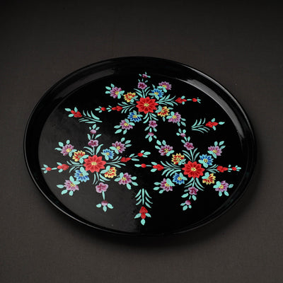Black - Floral Handpainted Enamelware Stainless Steel Plate
