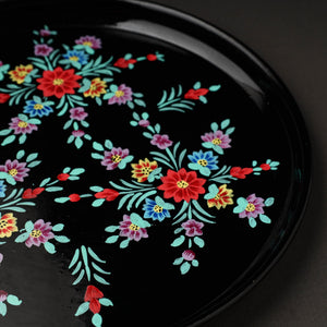 Black - Floral Handpainted Enamelware Stainless Steel Plate