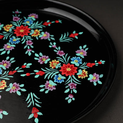 Black - Floral Handpainted Enamelware Stainless Steel Plate