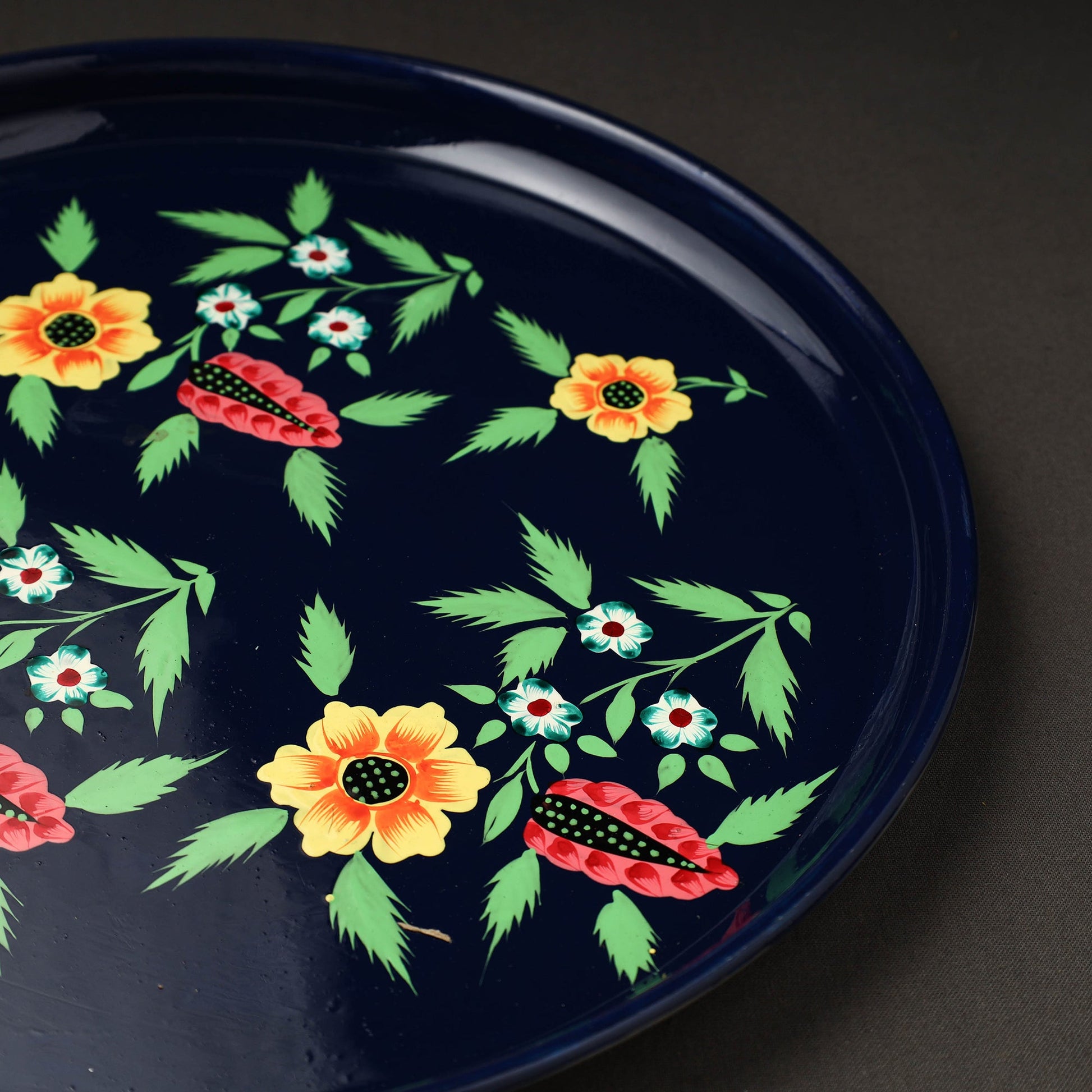 Blue - Floral Handpainted Enamelware Stainless Steel Plate