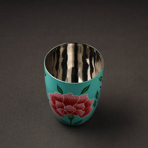 Blue - Floral Handpainted Enamelware Stainless Steel Glass