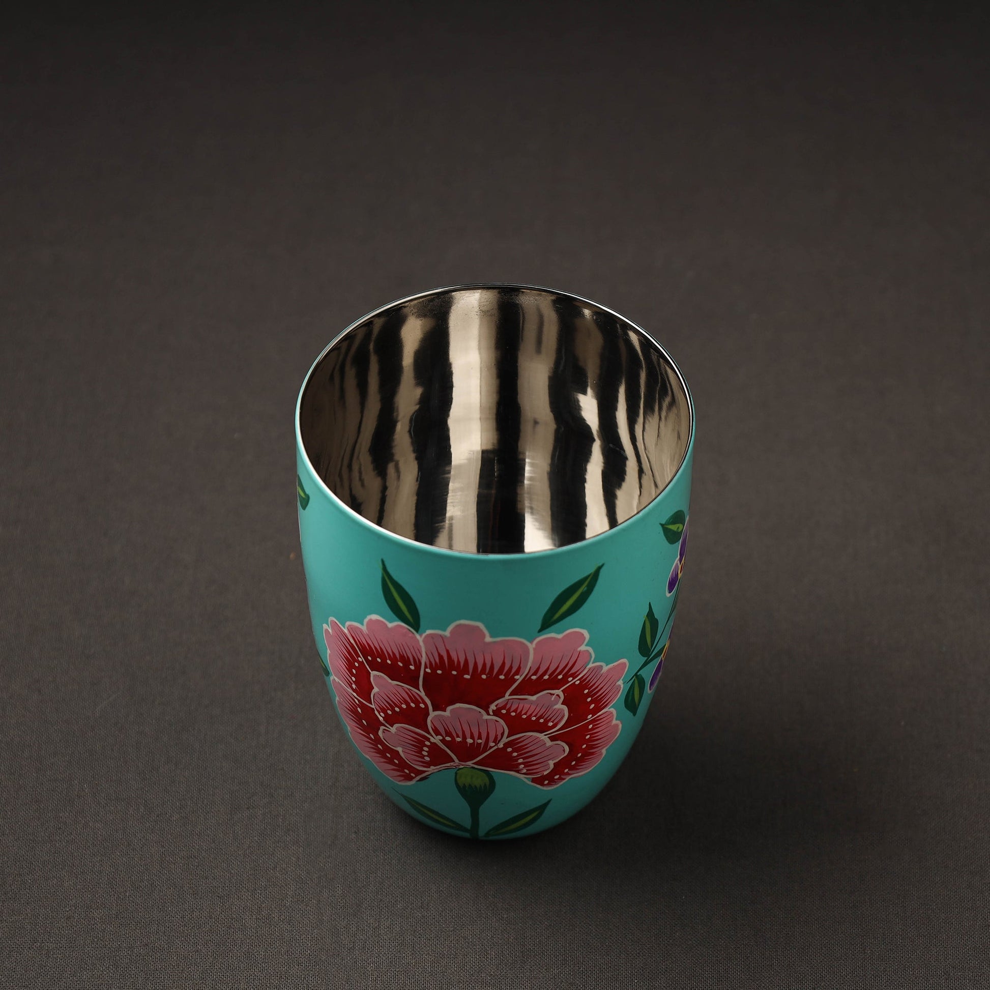 Blue - Floral Handpainted Enamelware Stainless Steel Glass